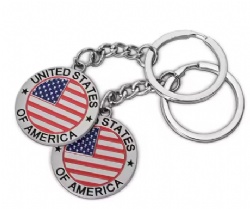 Hot Sale USA Country Flag Enamel Key Chain Customized Metal Die Cast United States National Country Flag Key Chain Key Ring