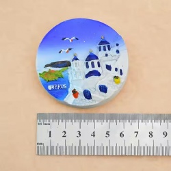 Personalized Round Plate Cyprus Beach Sea Gull Poly Resin Fridge Magnet