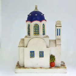 Custom Italy Santorini Resin Souvenir Gifts Poly Resin Blue Church Statue Building Figurine for Home Decor