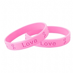 Wristband Customized Logo Awareness Silicone Bracelet with Printed Awareness Ribbon Rubber Manufacturers Personnalis Pink